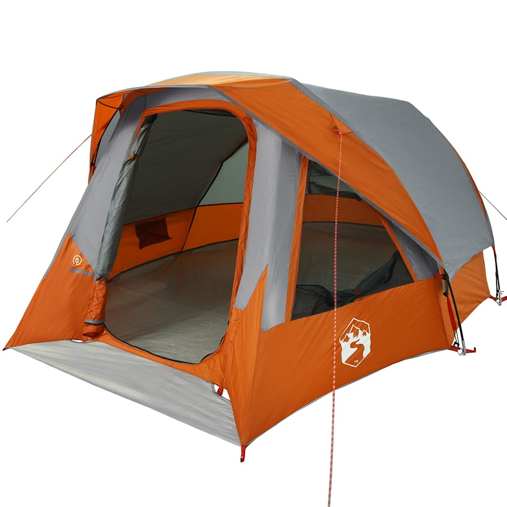 Detail van de vidaXL gezinstent in grijs en oranje, zijaanzicht met open ingang.