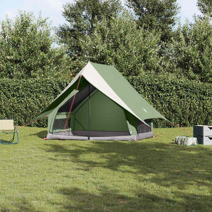 VidaXL gezinstent in groen en wit, waterdicht, opgesteld in een groene omgeving.