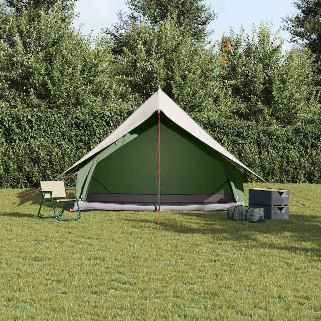 Detail van de vidaXL Gezinstent in groen en wit, zijaanzicht met open ingang.