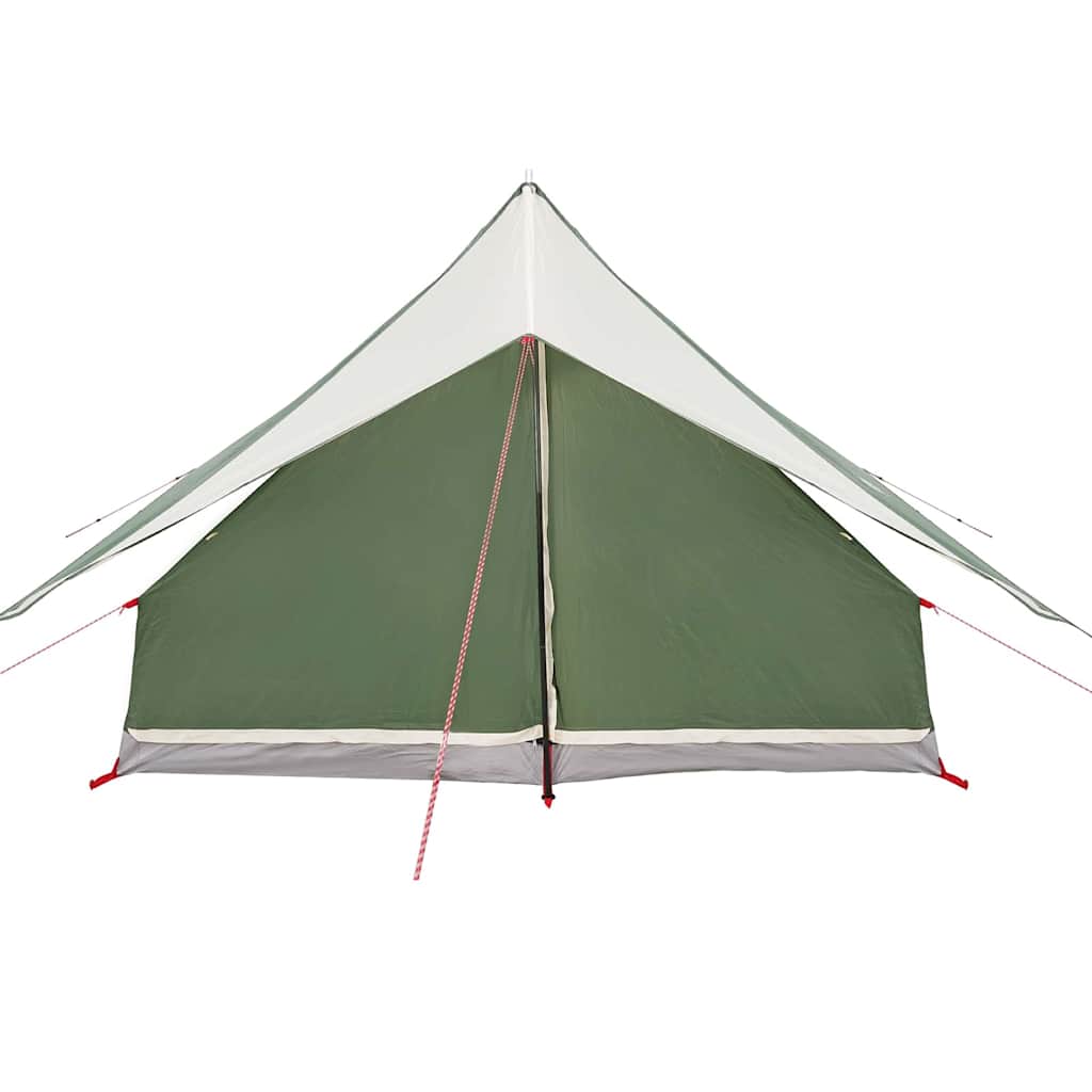 Detail van de vidaXL Gezinstent in groen en wit, zijaanzicht met tentdoek en ritsen.