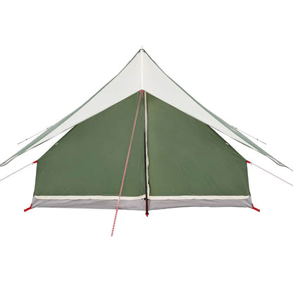 Detail van de vidaXL Gezinstent in groen en wit, zijaanzicht met tentdoek en ritsen.