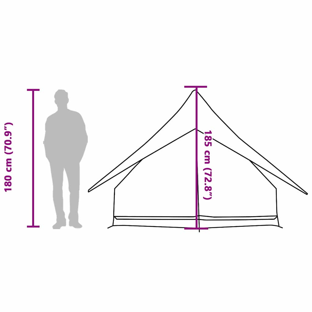 Zijaanzicht van de vidaXL gezinstent met afmetingen en hoogte van 185 cm.