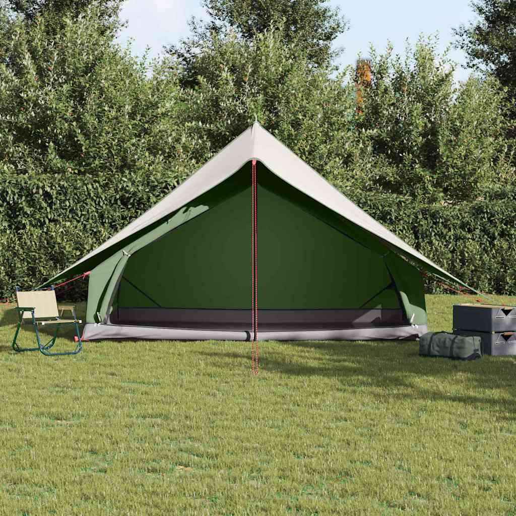 Detail van de vidaXL gezinstent in groen en wit, zijaanzicht met open ingang.