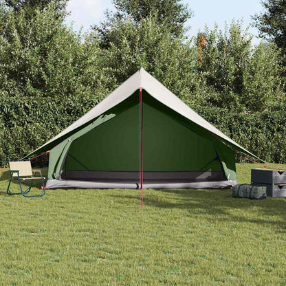Detail van de vidaXL gezinstent in groen en wit, zijaanzicht met open ingang.