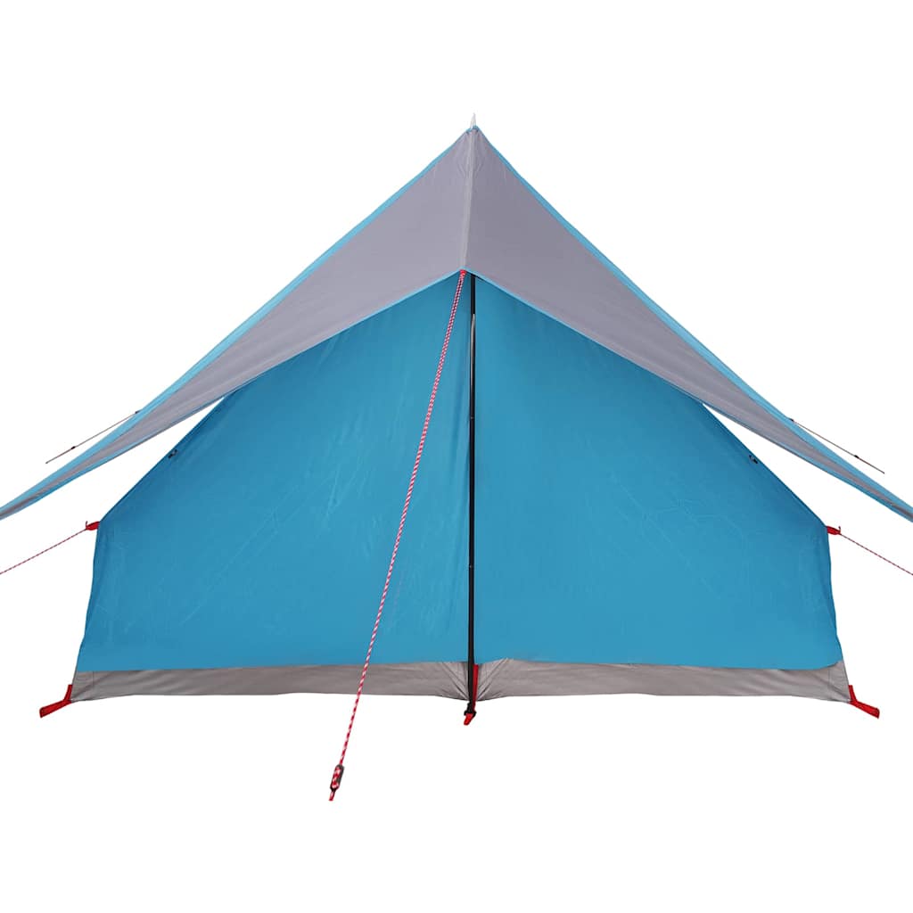 Zijaanzicht van de vidaXL gezinstent in blauw en grijs met waterdichte bekleding.