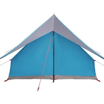 Zijaanzicht van de vidaXL gezinstent in blauw en grijs met waterdichte bekleding.