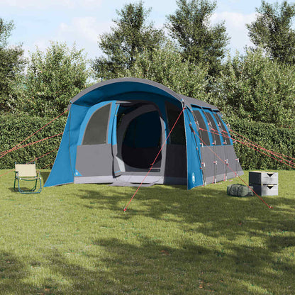 Gezinstent vidaXL in blauw en grijs, ruime opzet met moderne uitstraling in een groene omgeving.