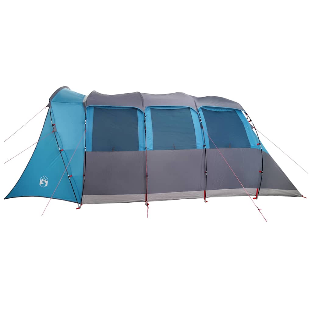 Zijaanzicht van de vidaXL Gezinstent in blauw en grijs met openingen voor ventilatie.
