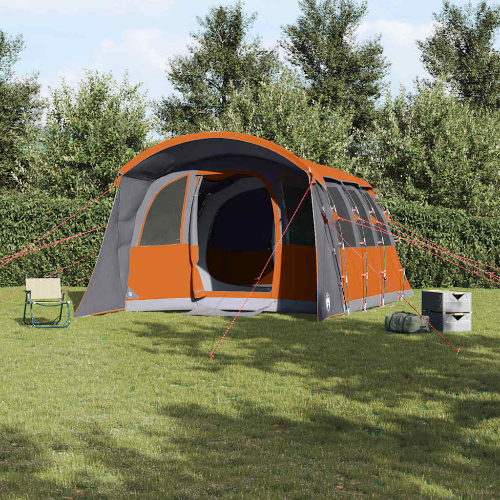 Gezinstent vidaXL in grijs en oranje, ruime opzet met ventilatieramen en stevige constructie.