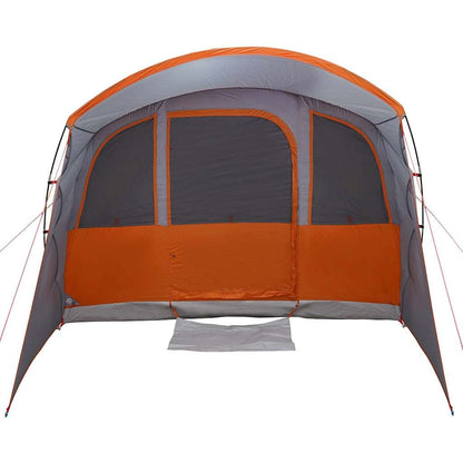 Detail van de vidaXL gezinstent in grijs en oranje, met grote ventilatieroosters.
