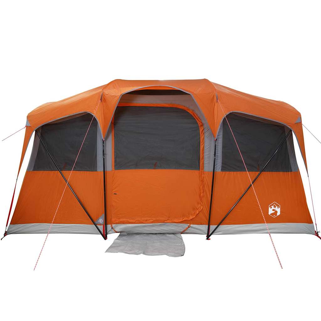 Detail van de vidaXL Gezinstent in oranje, met open ingang en gaasramen.