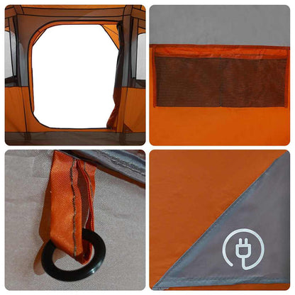 Detail van de oranje vidaXL gezinstent met ventilatierooster en bevestigingsring.