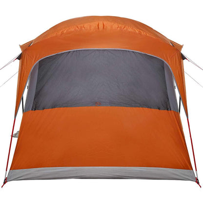 Detail van de oranje vidaXL gezinstent met een grote ingang en ventilatierooster.