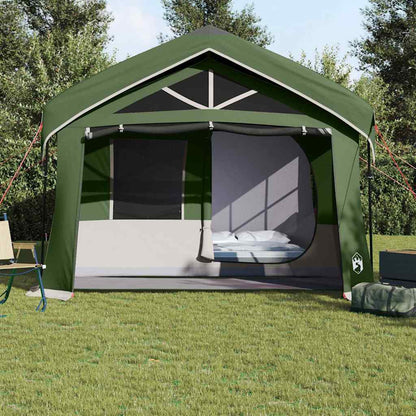 Detail van de vidaXL gezinstent in groen met open ingang en ruimte voor een bed.
