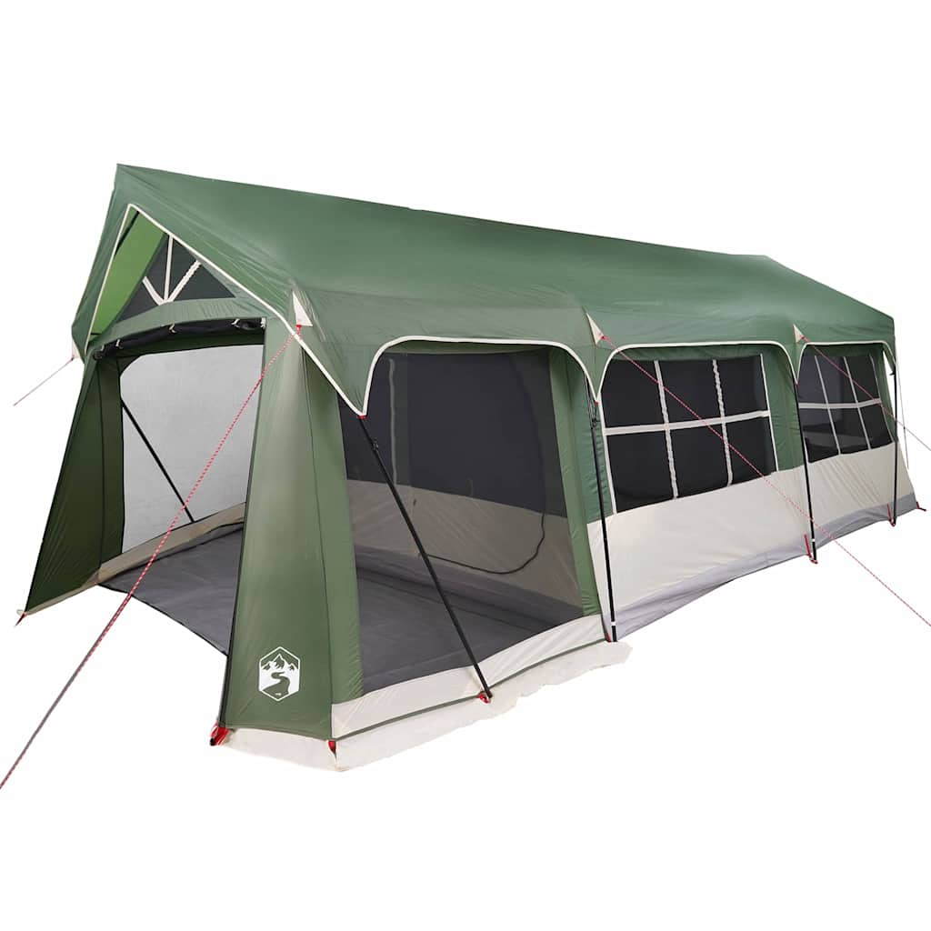 Detail van de vidaXL gezinstent in groen en wit, met open ingang en stalen frame.