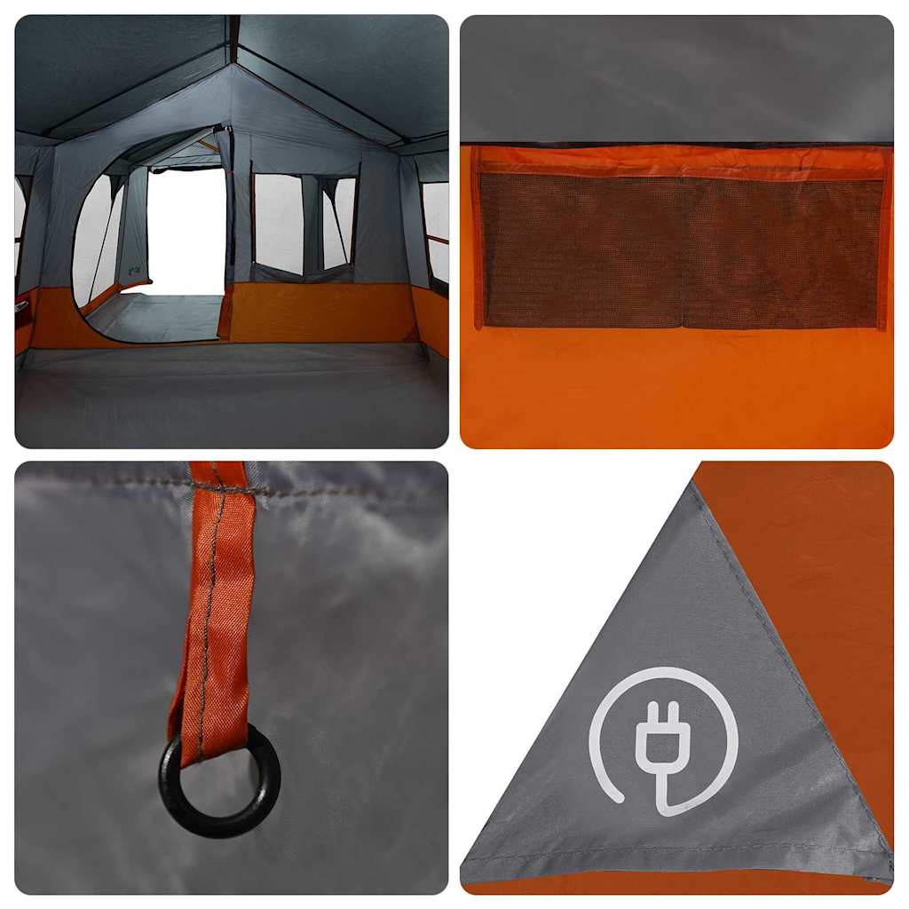 Detail van de binnenkant van de vidaXL gezinstent met oranje accenten en ventilatierooster.