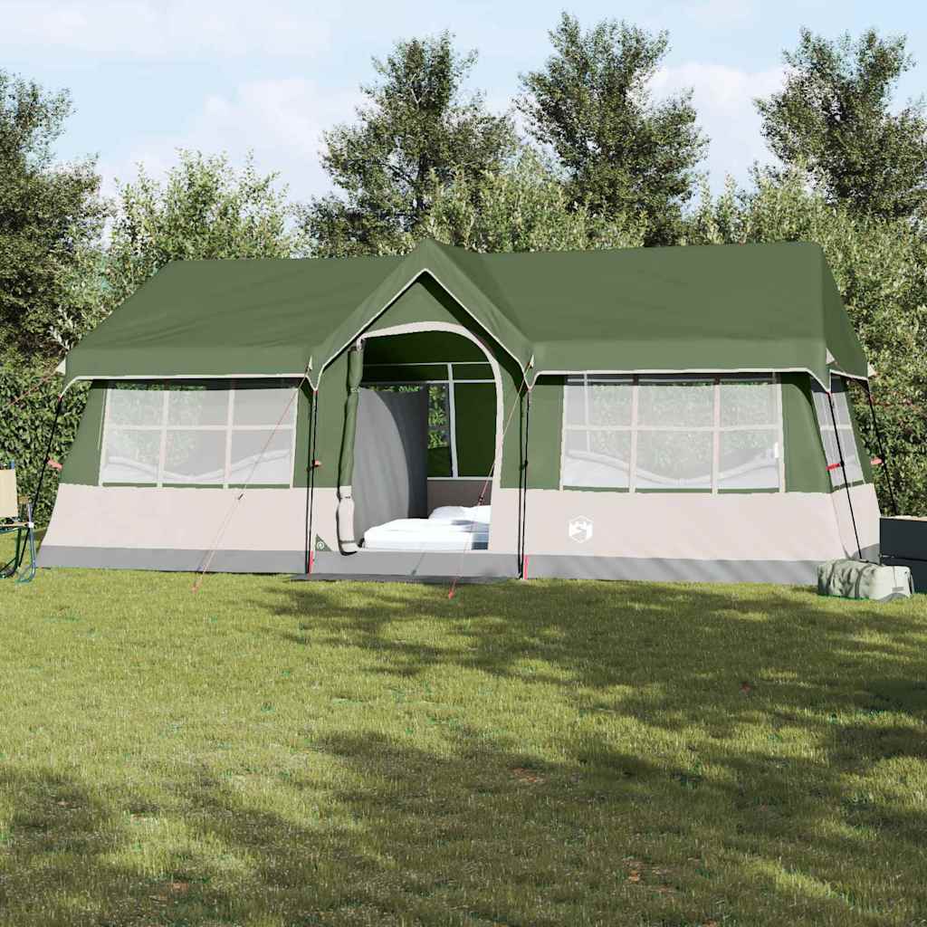 Ruime gezinstent van vidaXL in groen en beige, perfect voor kampeeravonturen.