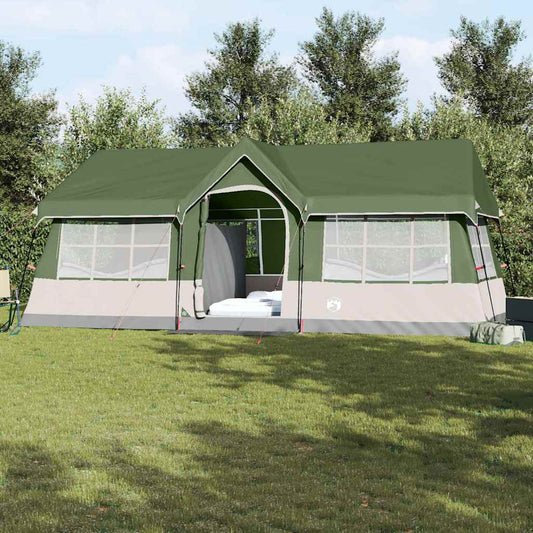 Ruime gezinstent van vidaXL in groen en beige, perfect voor kampeeravonturen.