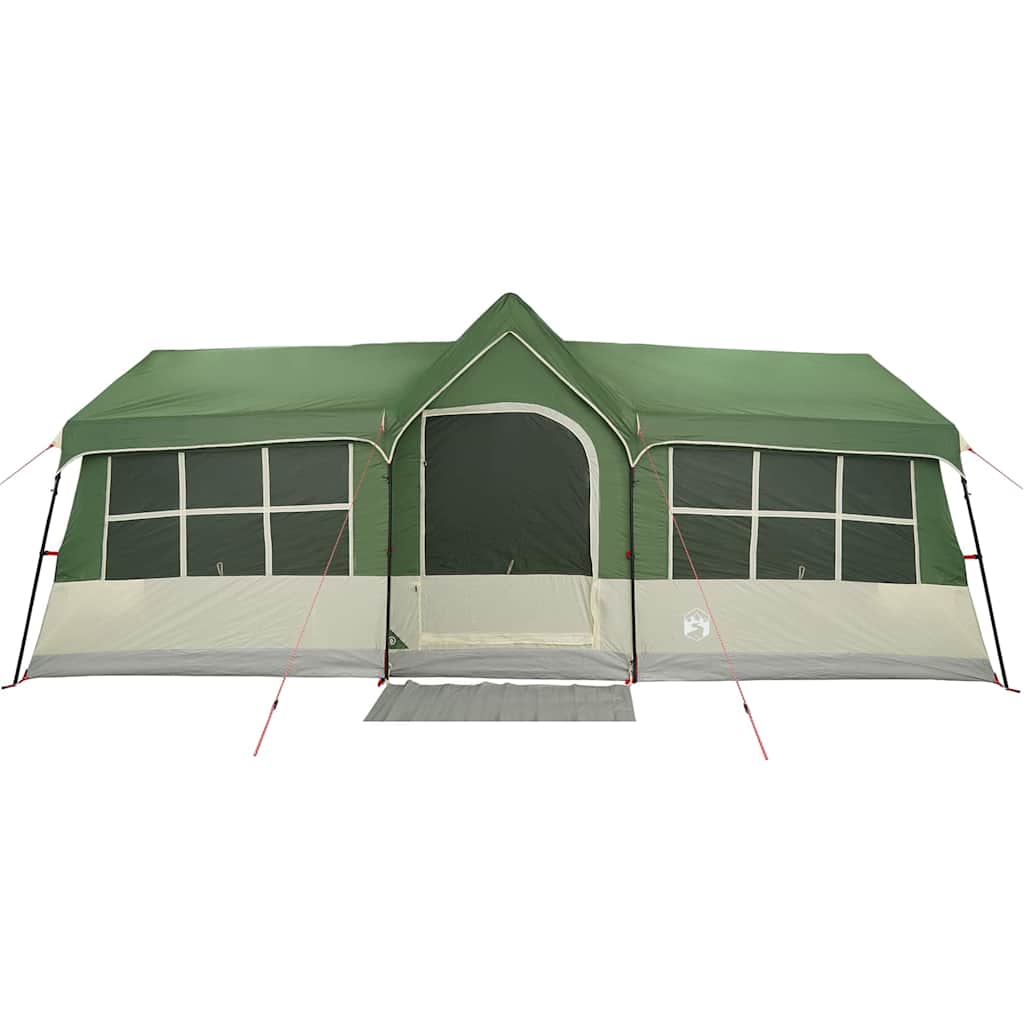 Detail van de vidaXL gezinstent in groen en beige met open ingang en zijramen.