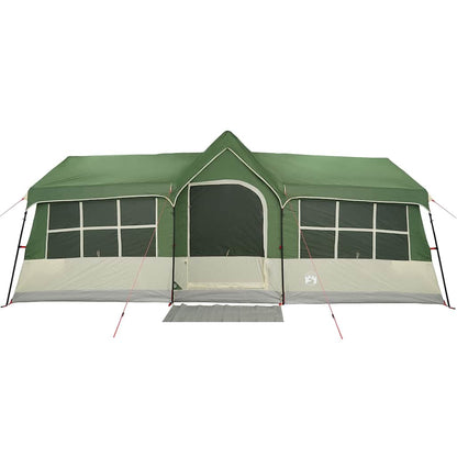 Detail van de vidaXL gezinstent in groen en beige met open ingang en zijramen.