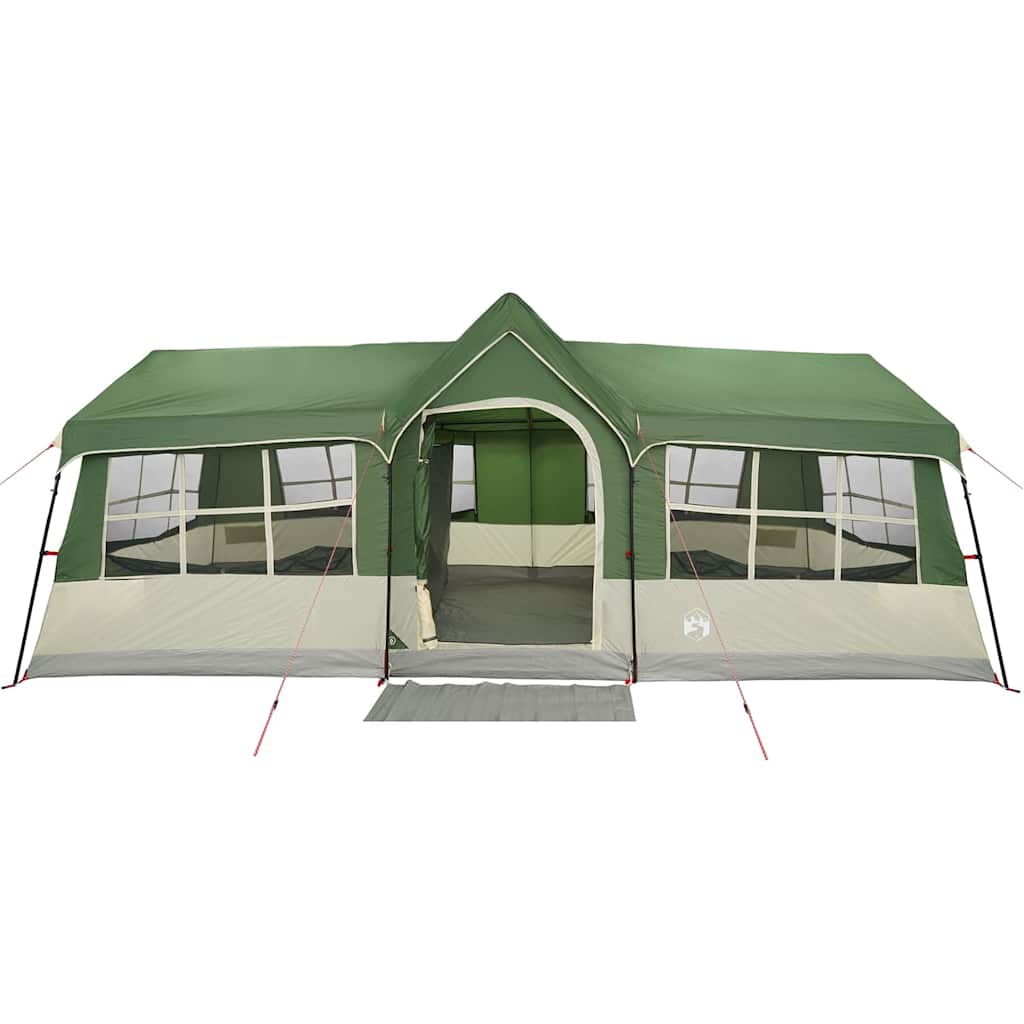 Detail van de vidaXL gezinstent in groen en beige, met ruime ingangen en vensters.