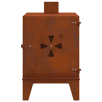 Zijaanzicht van de vidaXL campingkachel van cortenstaal met ventilatierooster.