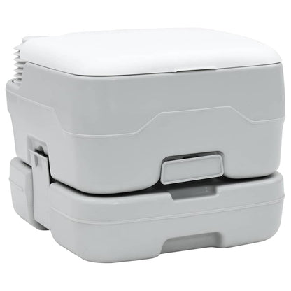Draagbaar vidaXL campingtoilet in grijs-wit, compact en praktisch ontwerp.