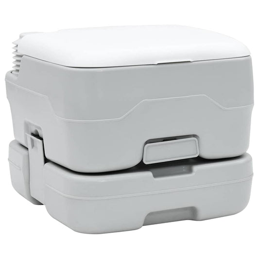 Draagbaar vidaXL campingtoilet in grijs-wit, compact en praktisch ontwerp.