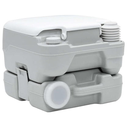 Zijaanzicht van het vidaXL Camping Toilet in grijs en wit, compact ontwerp.