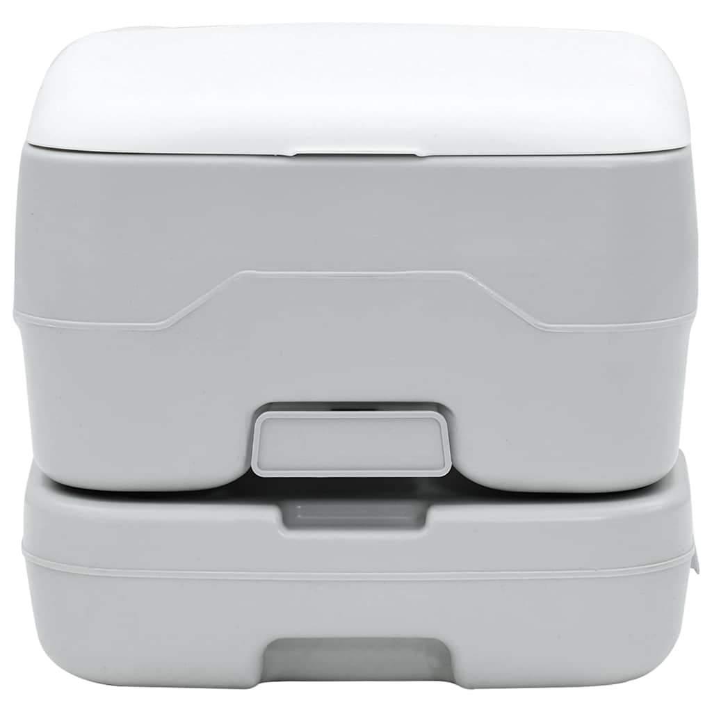 Detail van het vidaXL Camping Toilet in grijs en wit, stapelbaar ontwerp.