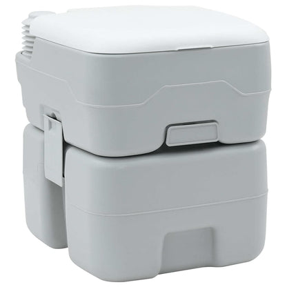 Grijs en wit vidaXL campingtoilet met compact ontwerp en praktische sluiting.