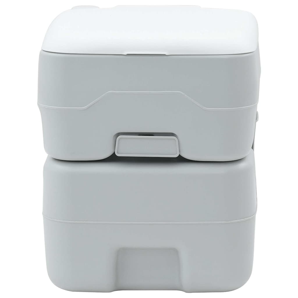 Detail van het vidaXL campingtoilet in grijs en wit, zijaanzicht met compact ontwerp.