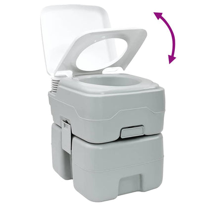 Detail van het vidaXL campingtoilet in grijs en wit, met opklapbare deksel.