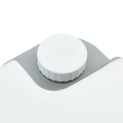 Detail van de T-Type spoeldop van het vidaXL campingtoilet in grijs en wit.