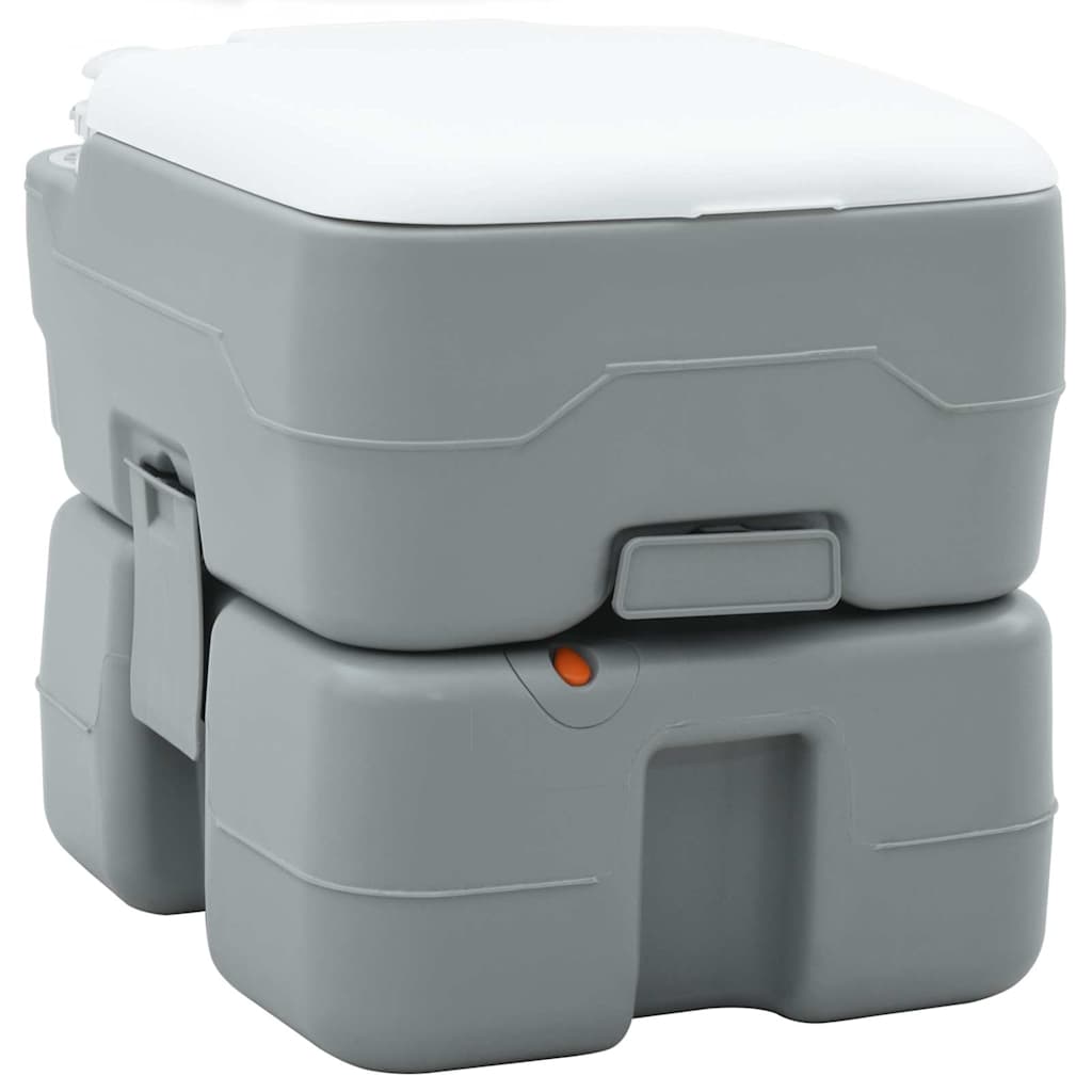 VidaXL draagbaar campingtoilet in grijs en wit, compact en lichtgewicht ontwerp.