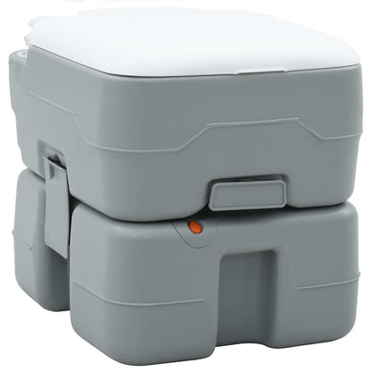 VidaXL draagbaar campingtoilet in grijs en wit, compact en lichtgewicht ontwerp.