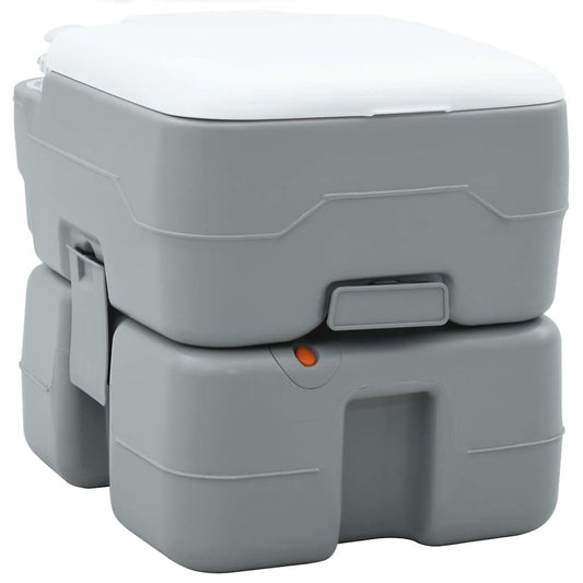 VidaXL draagbaar campingtoilet in grijs en wit, compact en lichtgewicht ontwerp.
