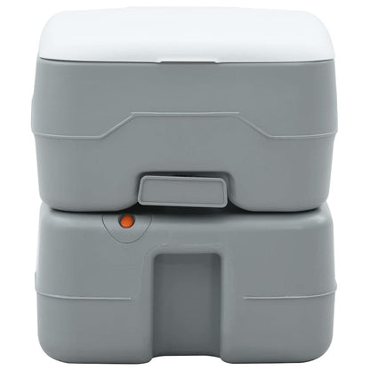 Detail van het vidaXL campingtoilet in grijs en wit, zijaanzicht met gesloten deksel.