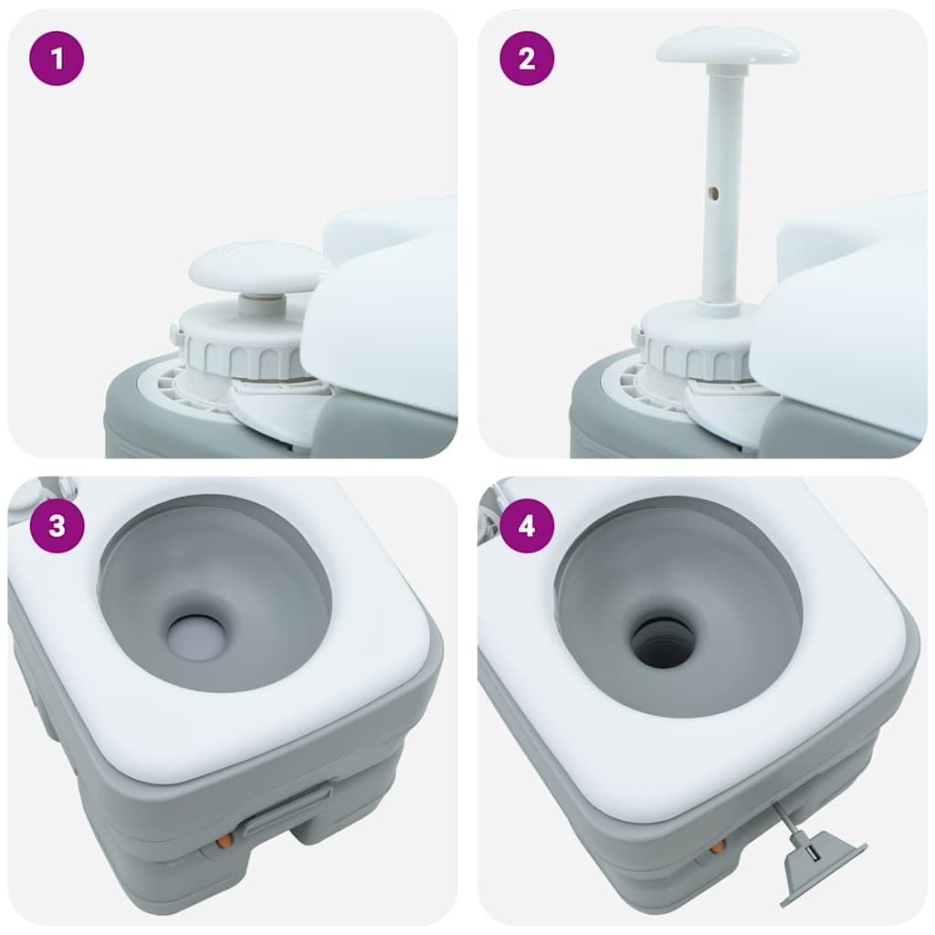 Detail van de T-Type spoeldop en de toiletopening van het vidaXL campingtoilet.