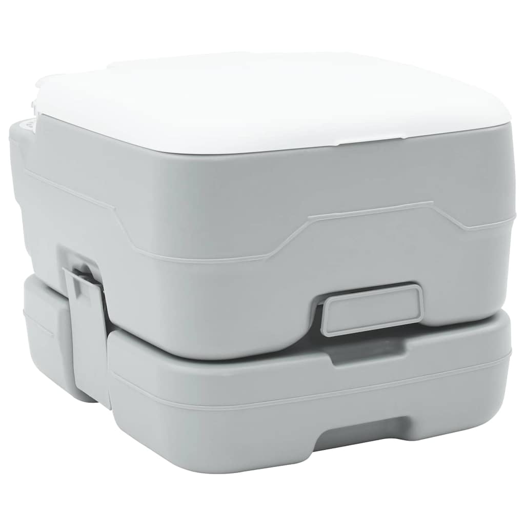 vidaXL campingtoilet in grijs en wit, compact en draagbaar ontwerp voor comfortabel kamperen.