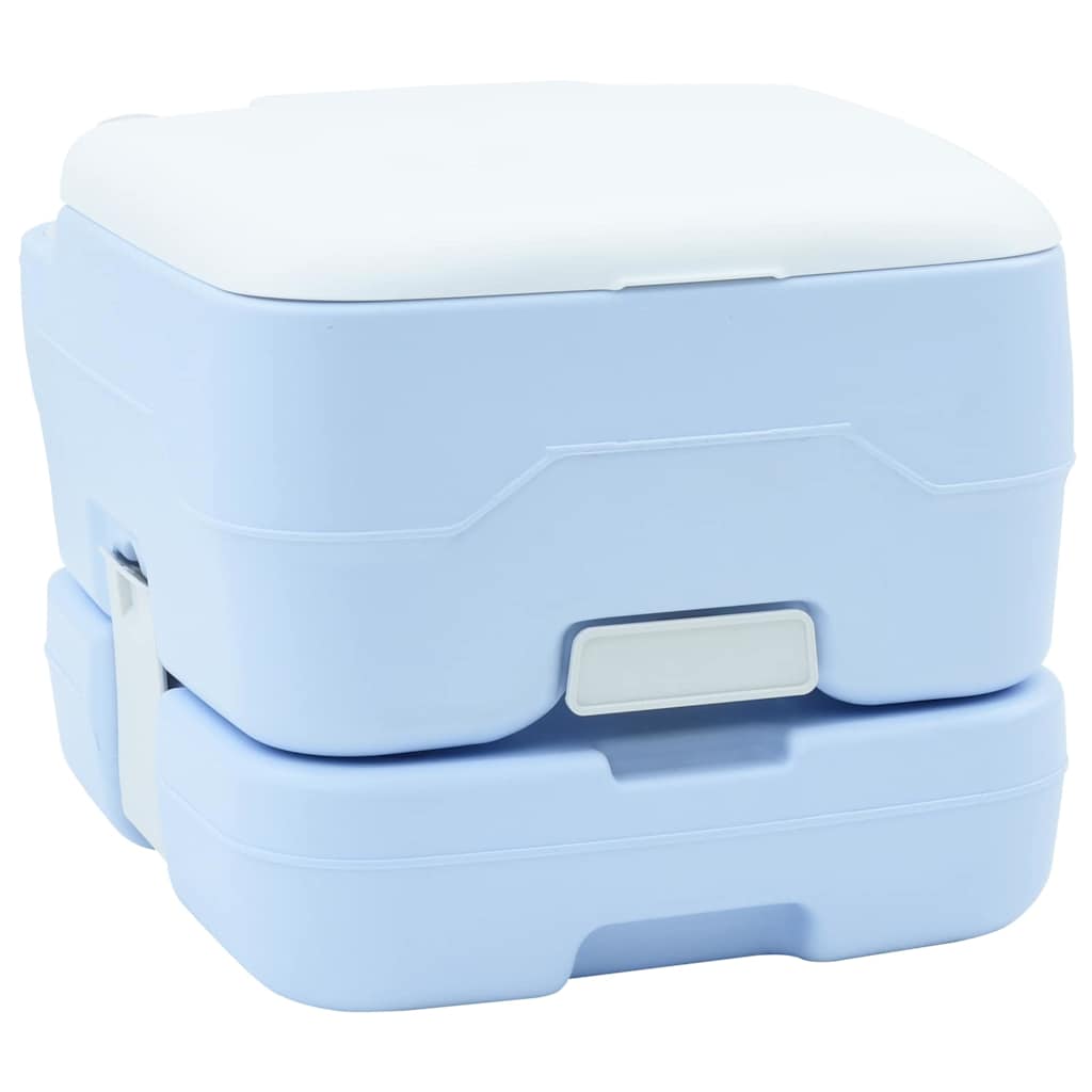 Draagbaar vidaXL Camping Toilet in lichtblauw en wit, compact ontwerp met stevige constructie.