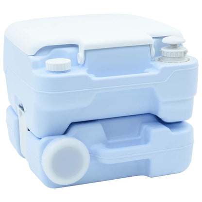 Zijaanzicht van het vidaXL lichtblauwe campingtoilet met T-type spoeldop.