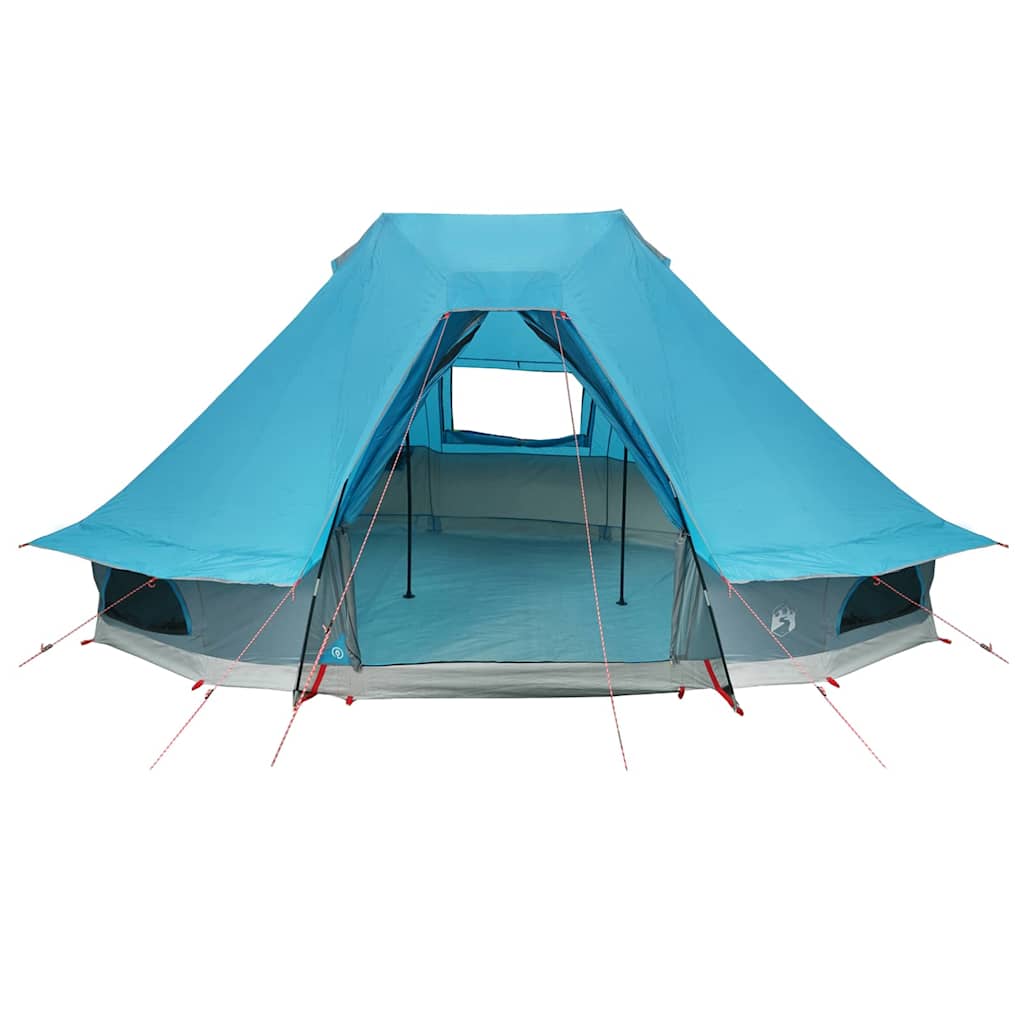 Zijaanzicht van de vidaXL Tipi Tent in blauw met open ingangen en ruime binnenruimte.