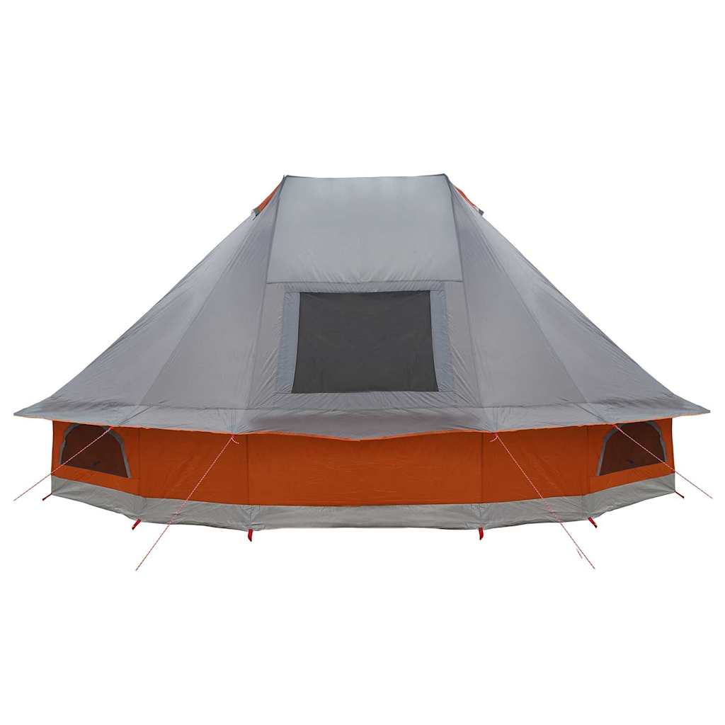Detail van de vidaXL Tipi Tent met grijs en oranje kleur, zijaanzicht met ventilatierooster.