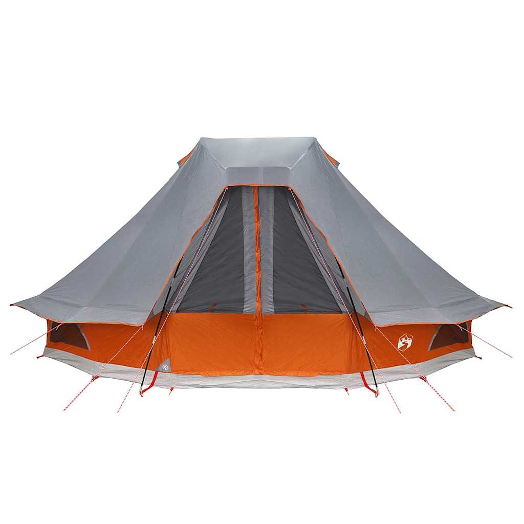 Detail van de vidaXL Tipi Tent in grijs en oranje, met open ingang en ventilatie.