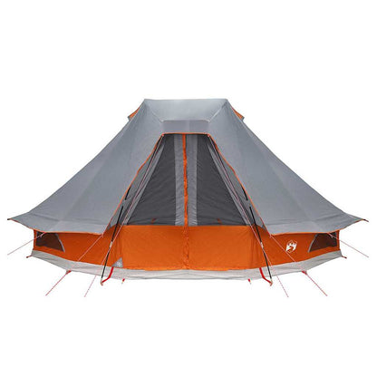 Detail van de vidaXL Tipi Tent in grijs en oranje, met open ingang en ventilatie.