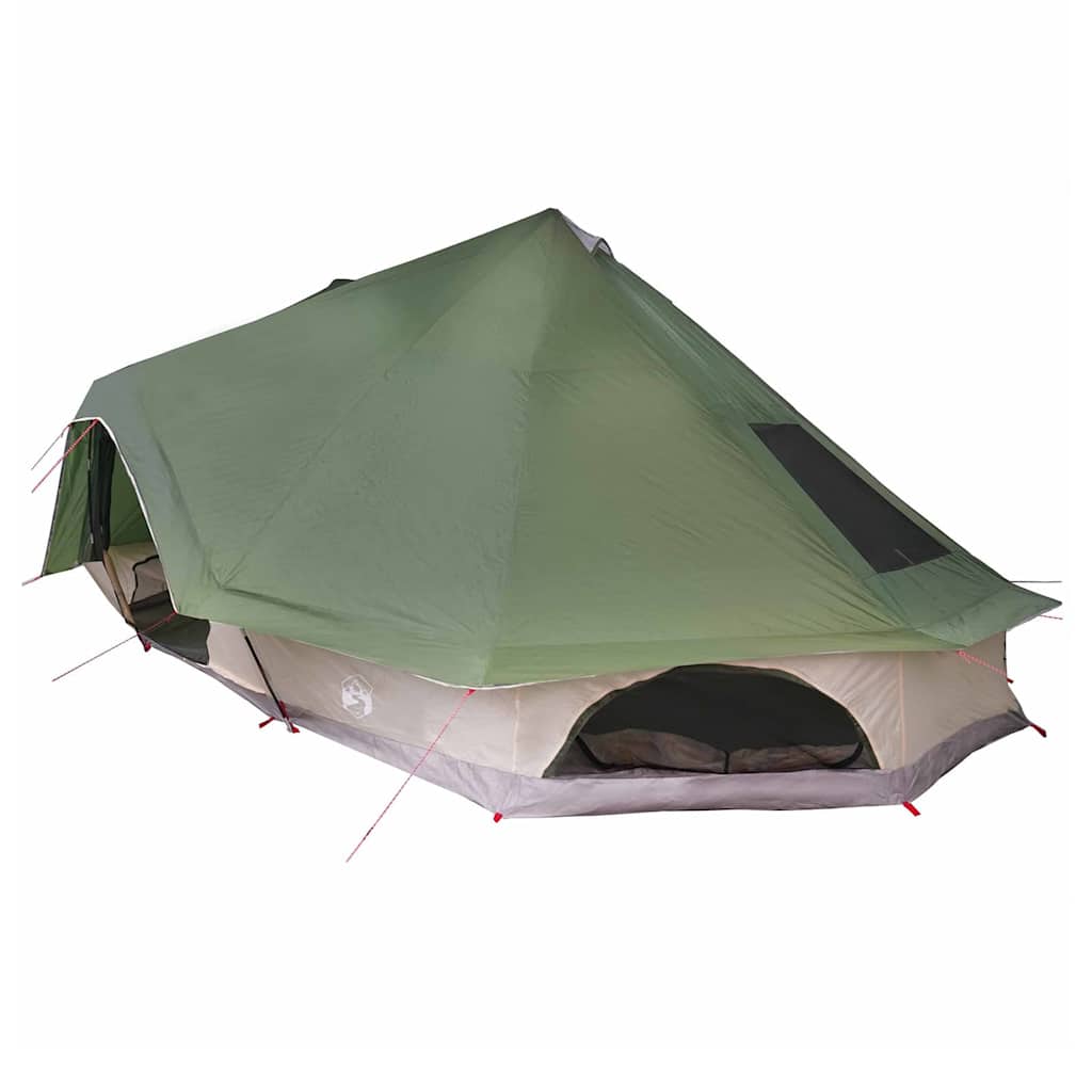 Zijaanzicht van de vidaXL Tipi Tent in groen, met een ruime opbergruimte.
