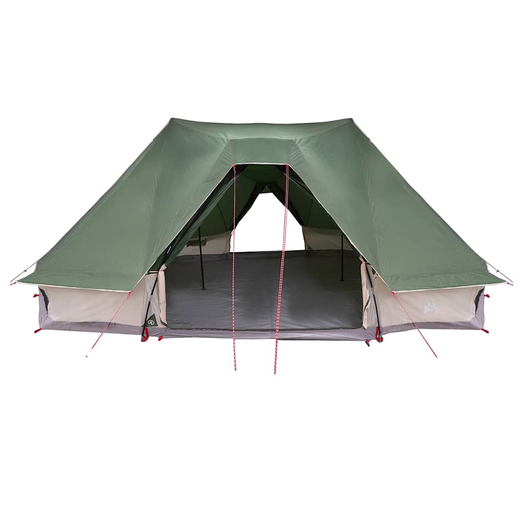 Detail van de vidaXL Tipi Tent in groen, met open ingang en zicht op de ruime binnenruimte.