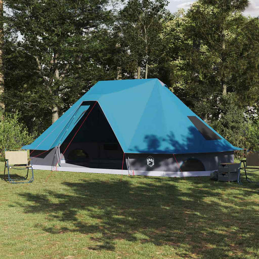 Blauwe vidaXL Tipi Tent met dak, ruime opstelling voor maximaal 10 personen.