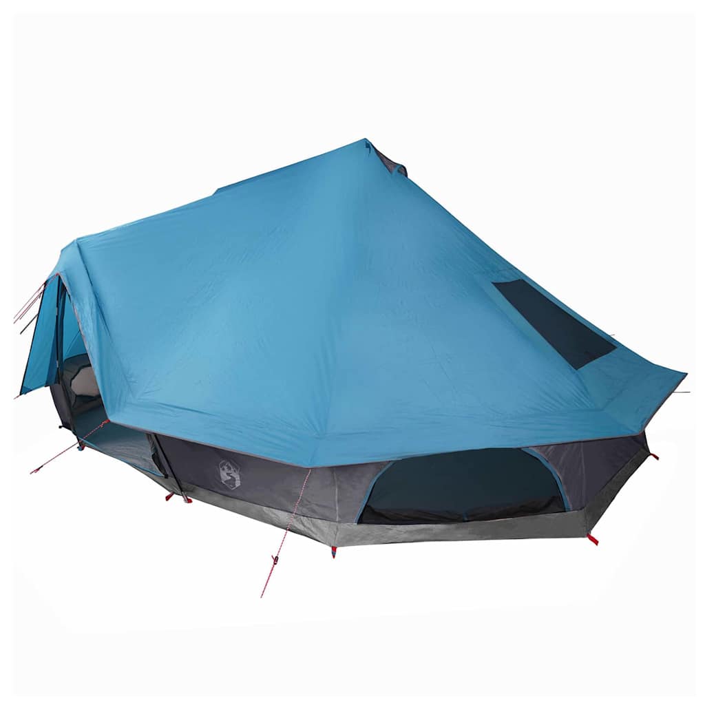 Zijaanzicht van de vidaXL Tipi Tent met blauw dak en ventilatierooster.